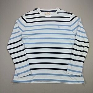 Original Penguin T-Shirt Long Sleeve Striped Logo White Blue Navy Mens XL